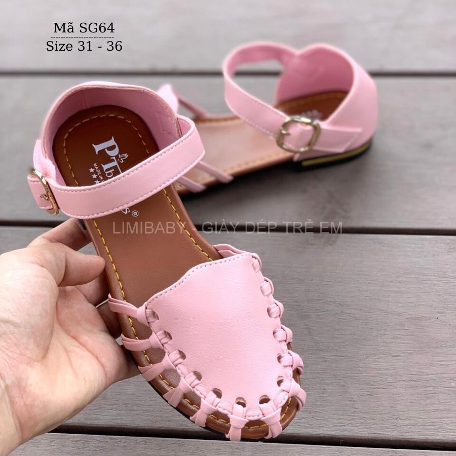 Sandal bé gái hồng BIBIKIDS rọ bít mũi màu hồng kiểu dáng búp bê duyên dáng phong cách Hàn Quốc 6 - 12 tuổi SG64