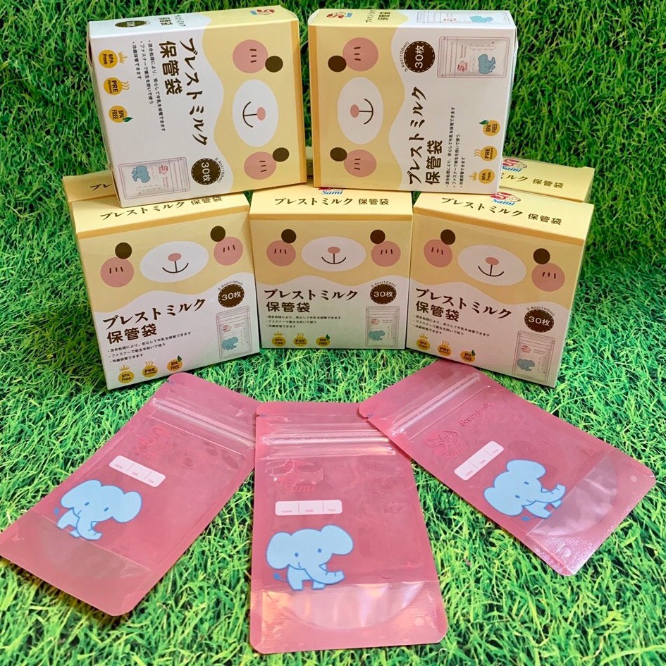 Hộp 30 túi trữ sữa mẹ Sami công nghệ Nhật bản 100ml màu hồng kute