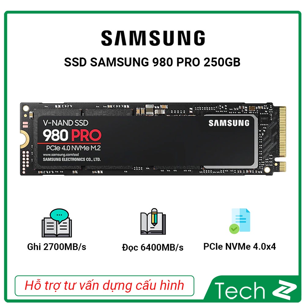 Ổ cứng SSD Samsung 980 PRO 250GB PCIe NVMe 4.0x4 (Đọc 6400MB/s - Ghi 2700MB/s)