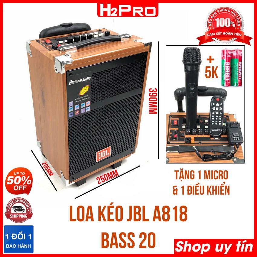 Loa kéo karaoke bluetooth JBL A818 H2PRO bass 20 nhỏ gọn, hát hay - Loa kẹo kéo mini giá rẻ (tặng 1 micro và 1 đôi pin)