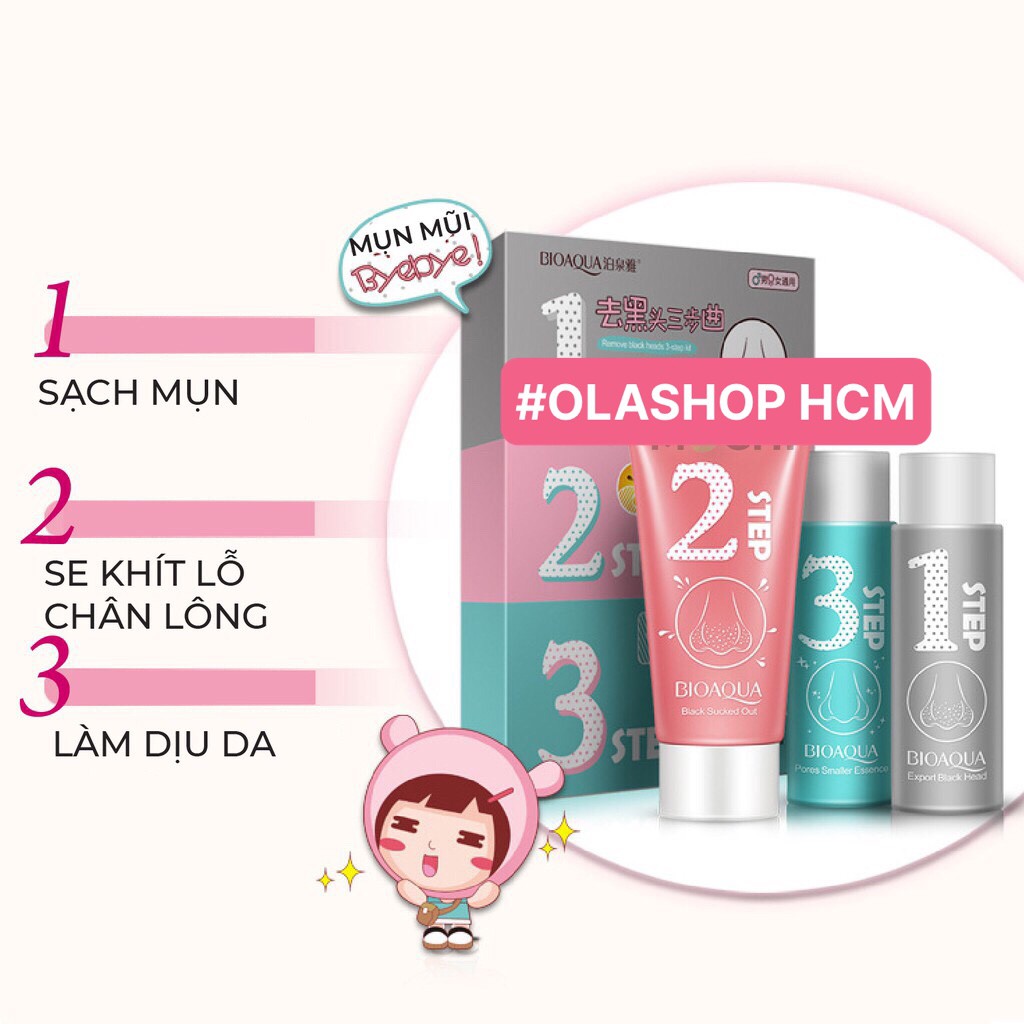 Bộ gel lột mụn đầu đen mũi BIOAQUA set 3 bước nội địa trung không gây kích ứng siêu sạch mụn