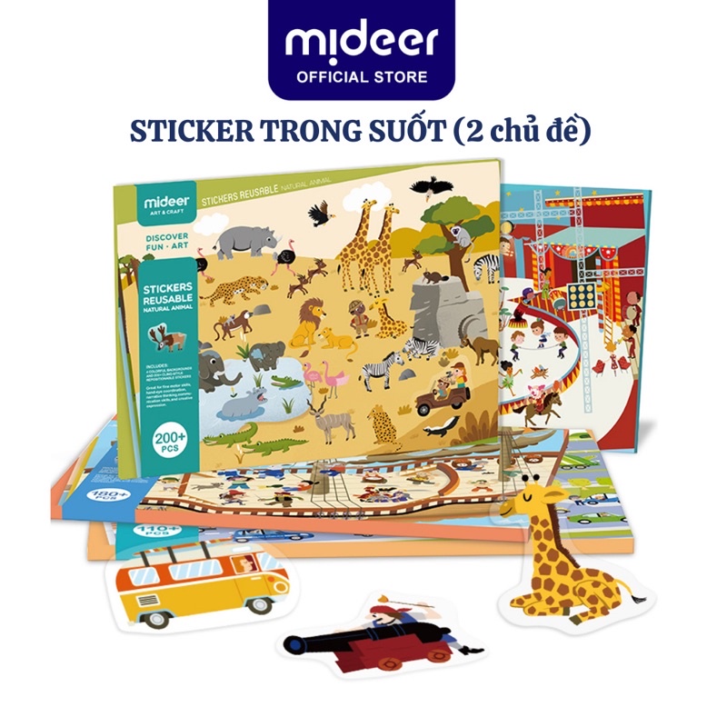 Sticker cho bé hình dán cute trong suốt dán nhiều lần Mideer Stickers Reusable, Sticker dán tường trang trí sổ