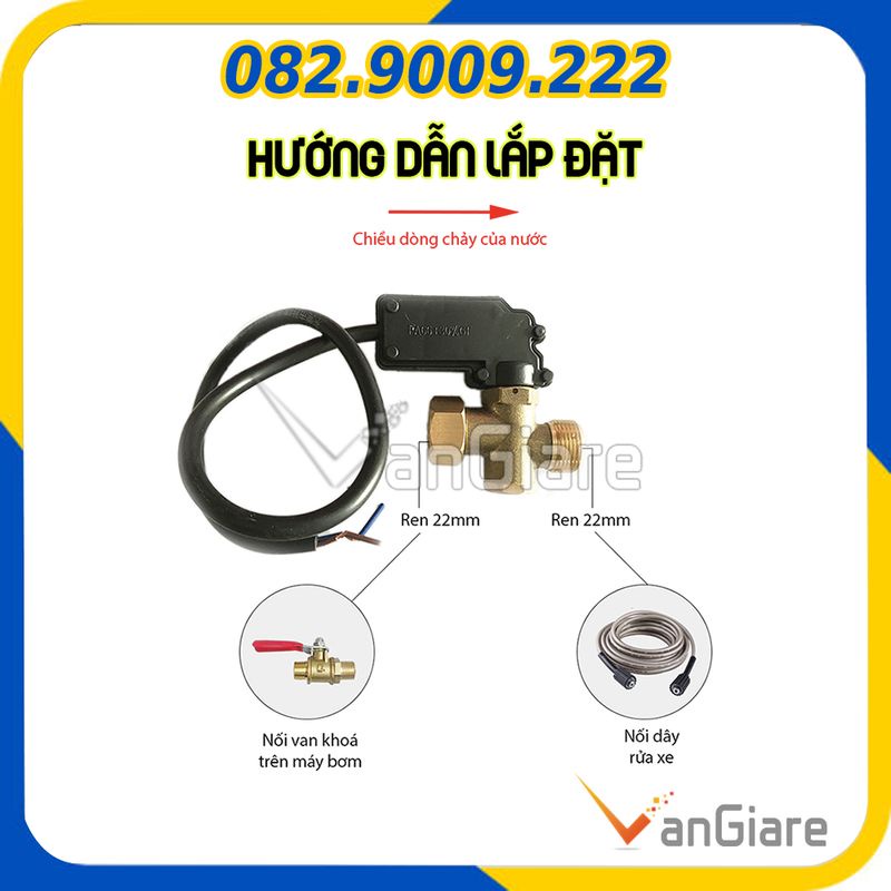 (Có phụ kiện) Rơ le áp lực tự ngắt nước máy rửa xe dây curoa, dây đai 1hp ren 22mm