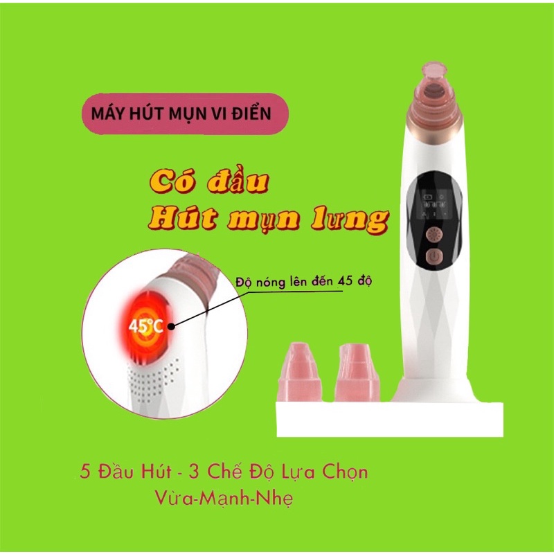 Máy Hút Mụn 👉5 Lực Hút kèm Đầu Masage Nhiệt👈 có đầu hút mụn body,máy hút mụn đầu đen Mã (HM-003)