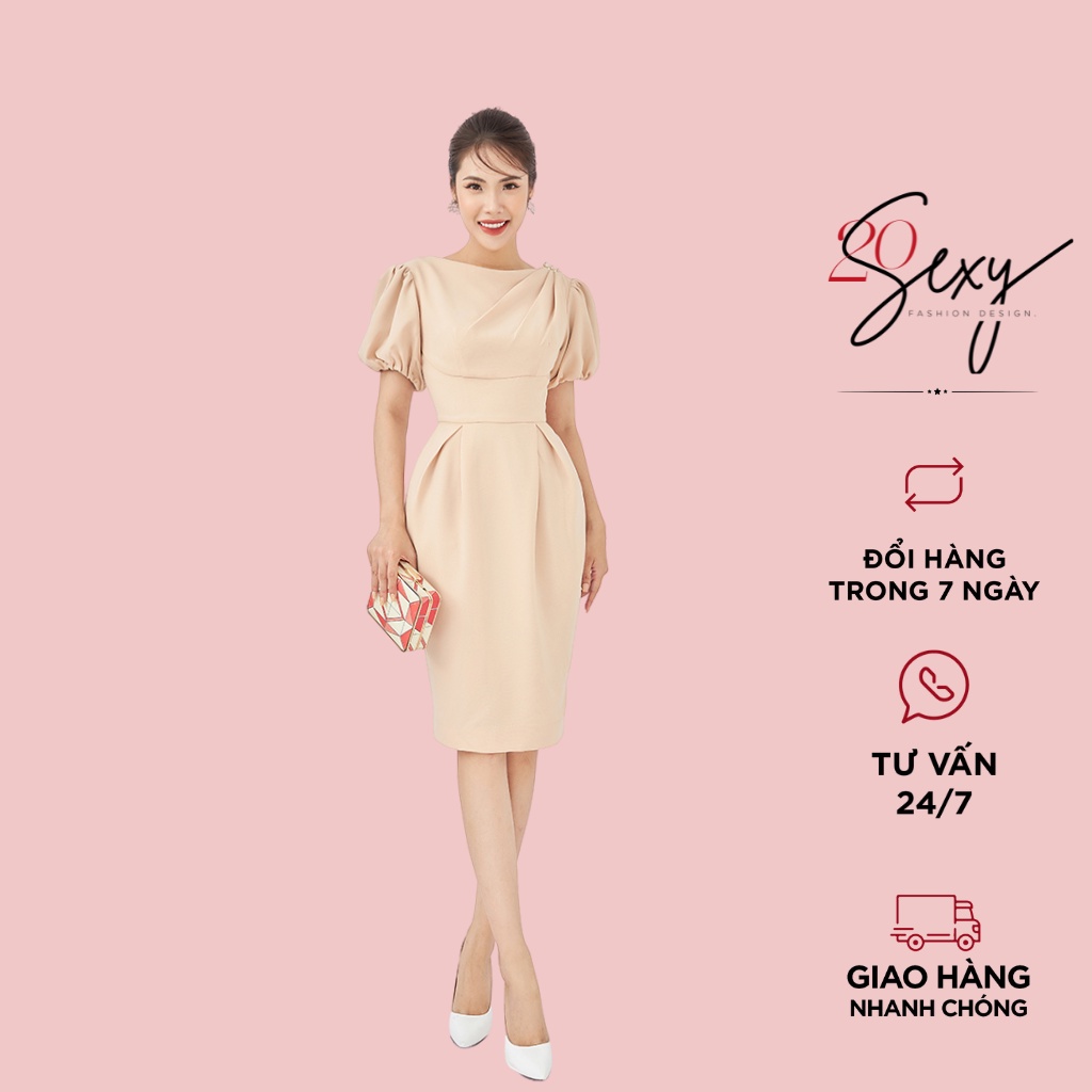 Đầm ôm 20Sexy by 20Again đính hạt trai, tay bồng điệu đà, tôn dáng DOA1238