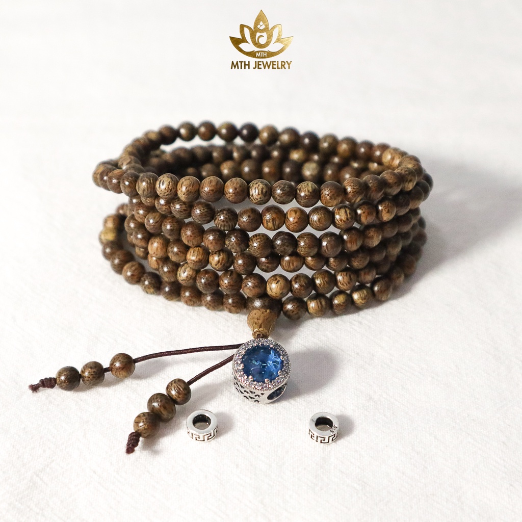 Vòng Tay Trầm Hương 216 Hạt 4mm MIX Charm Bạc S925 (Xanh Da Trời) - MTH JEWELRY