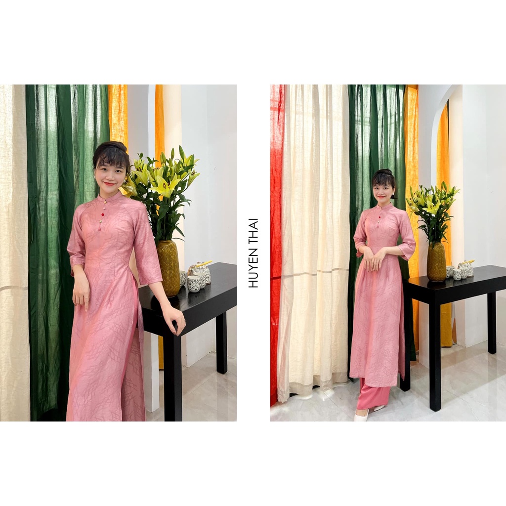 ÁO DÀI TRƠN DÁNG EO ĐÍNH CÚC | HUYENTHAI