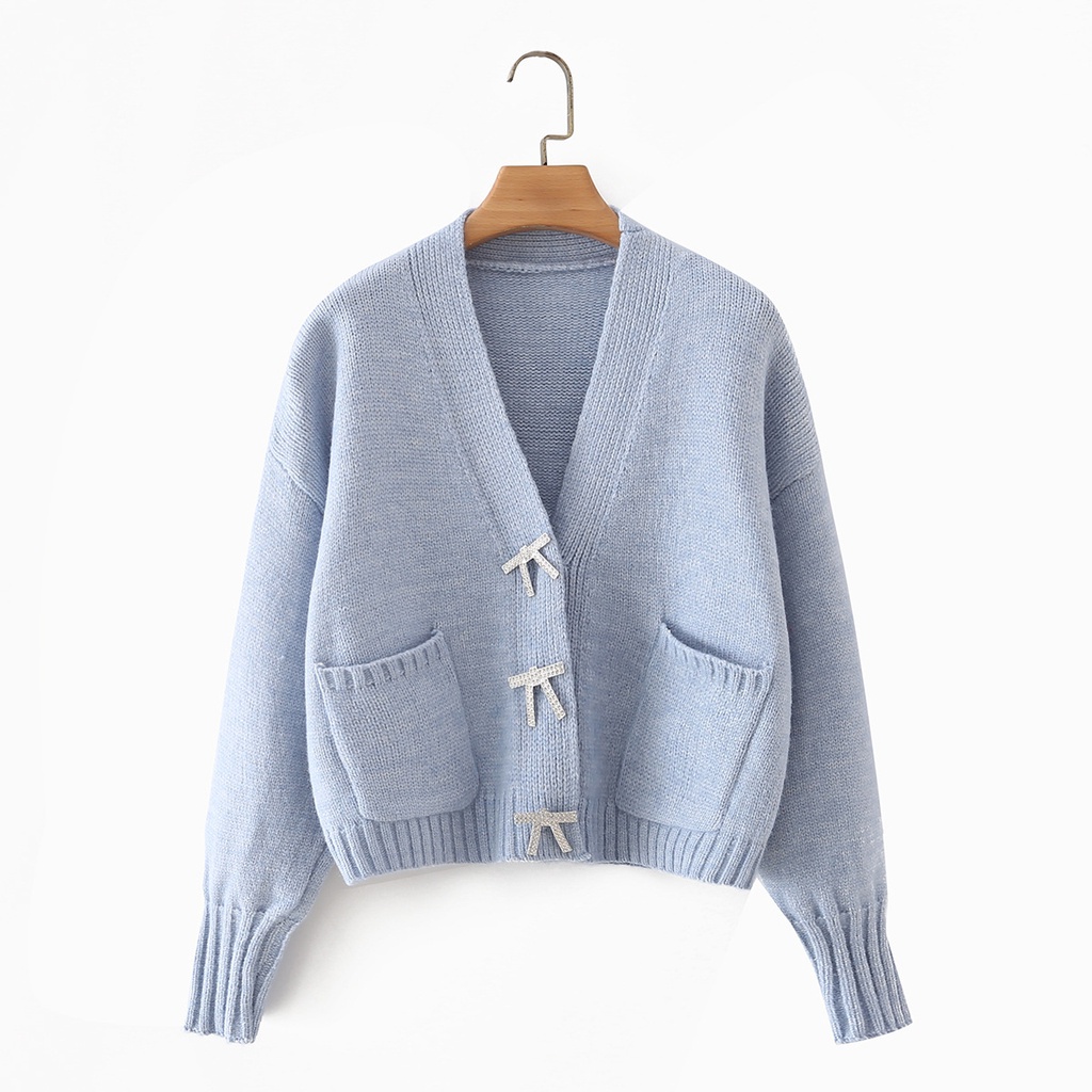 Hàng sẵn_ Áo khoác len cardigan màu trơn dáng ngắn phong cách Hàn