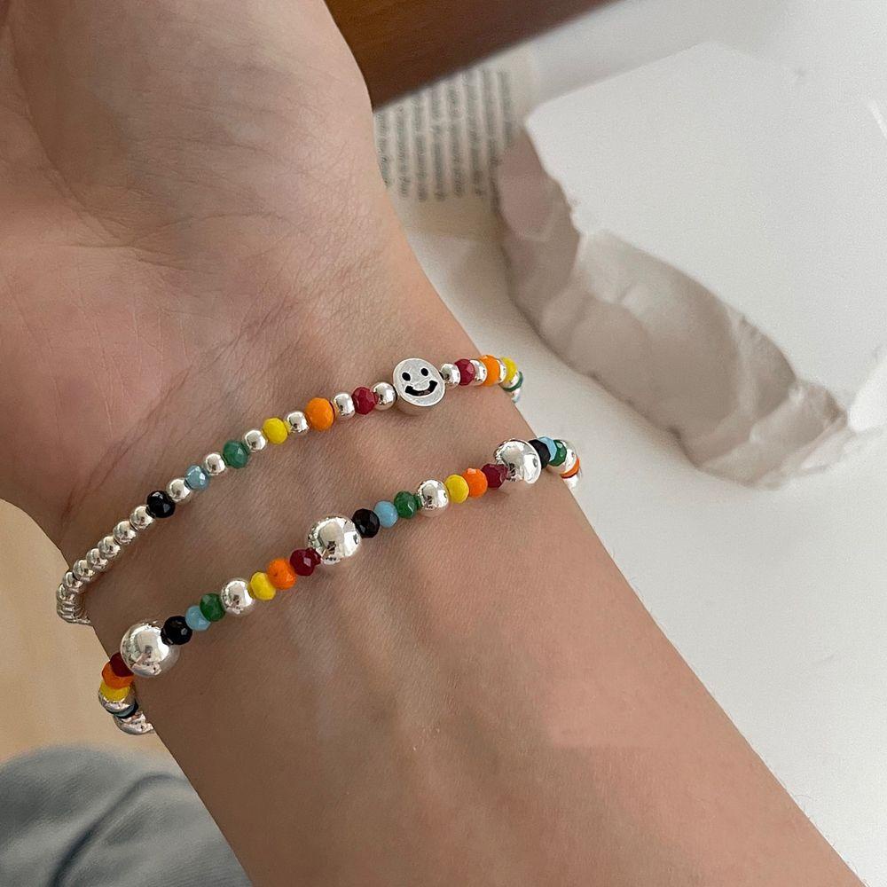 Vòng Tay Chuỗi Hạt Màu Cầu Vồng Họa Tiết Trái Tim Hoạt Hình Dễ Thương Cho Nữ