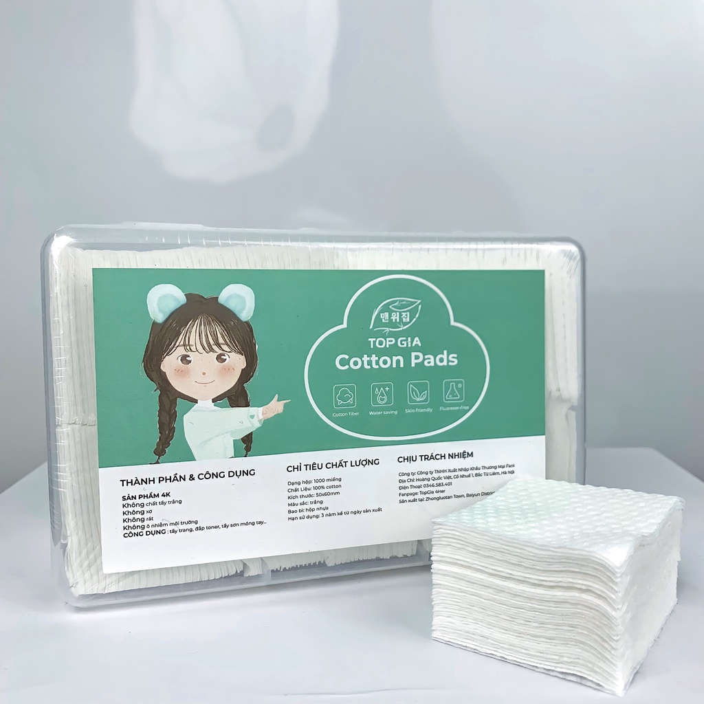 Bông tẩy trang, bông đắp toner Top Gia hộp 600 miếng mềm mịn, không xơ