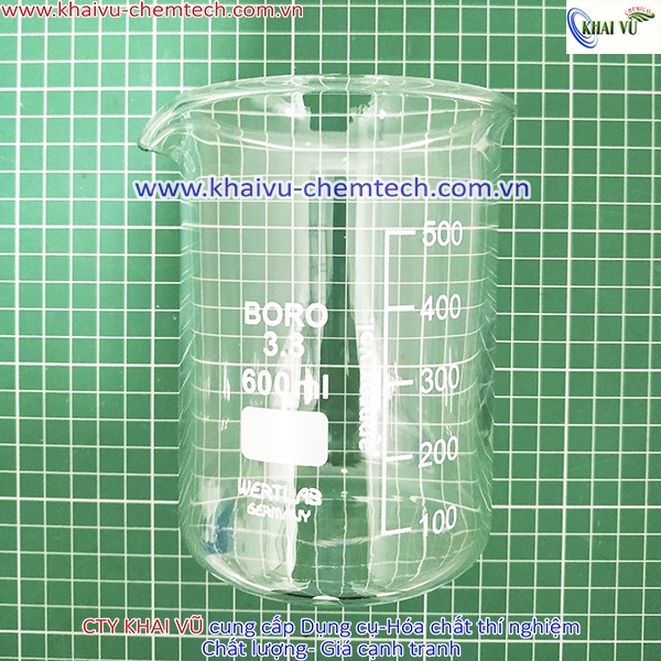 [Hãng Wertlab-Đức] Cốc có mỏ chia vạch thủy tinh chịu nhiệt 1000ml 600ml