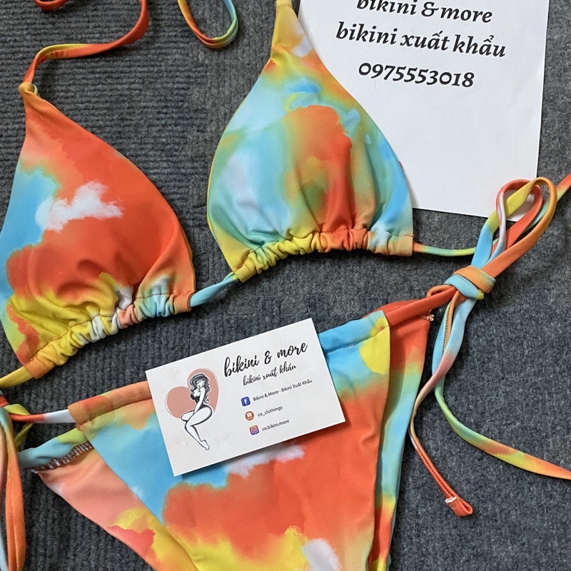 [BKN1498] &lt;ÂU&gt; SET BIKINI LOANG ĐỎ VÀNG QUẦN THONG/LỌT KHE