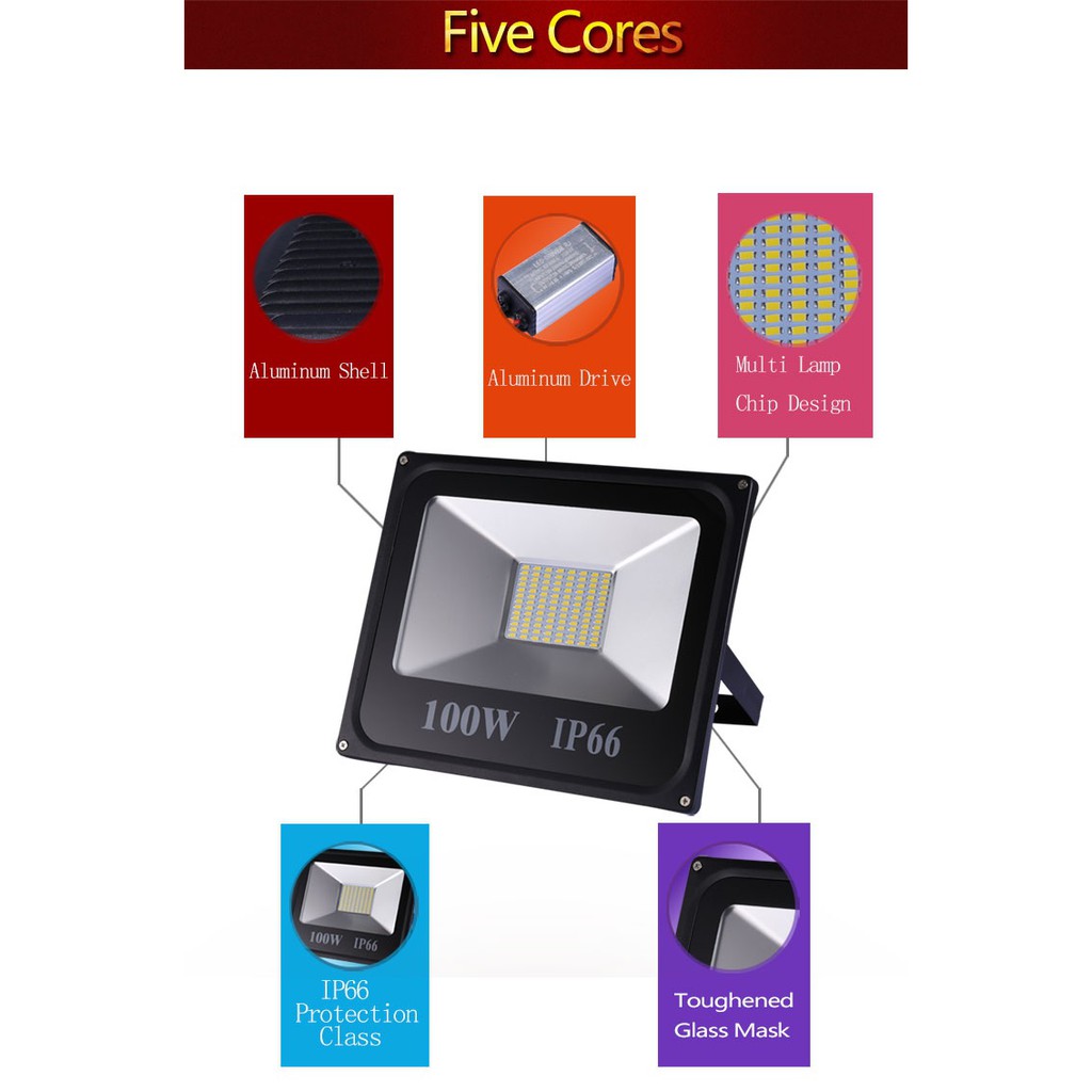 Đèn Led Pha 100W IP66 Ngoài Trời CMJ-100 Chống Mưa Tuổi Thọ Cao 220V (Ánh sáng trắng)