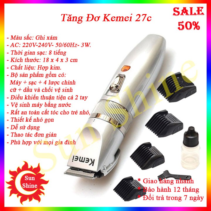 Tông Đơ Cắt Tóc Người Lớn Trẻ Em ⚡️FREE SHIP⚡️ Máy Hớt Tóc Gia Đình Chính Hãng Kemei Km-27c