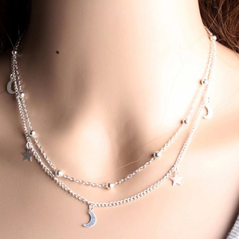 Dây chuyền nữ kiểu sợi đôi đính hạt và phụ kiện trang trí đầy dễ thương