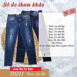 💯 Quần Jean Dài Co Giãn Bigsize TD211 Size 32-36 💯
