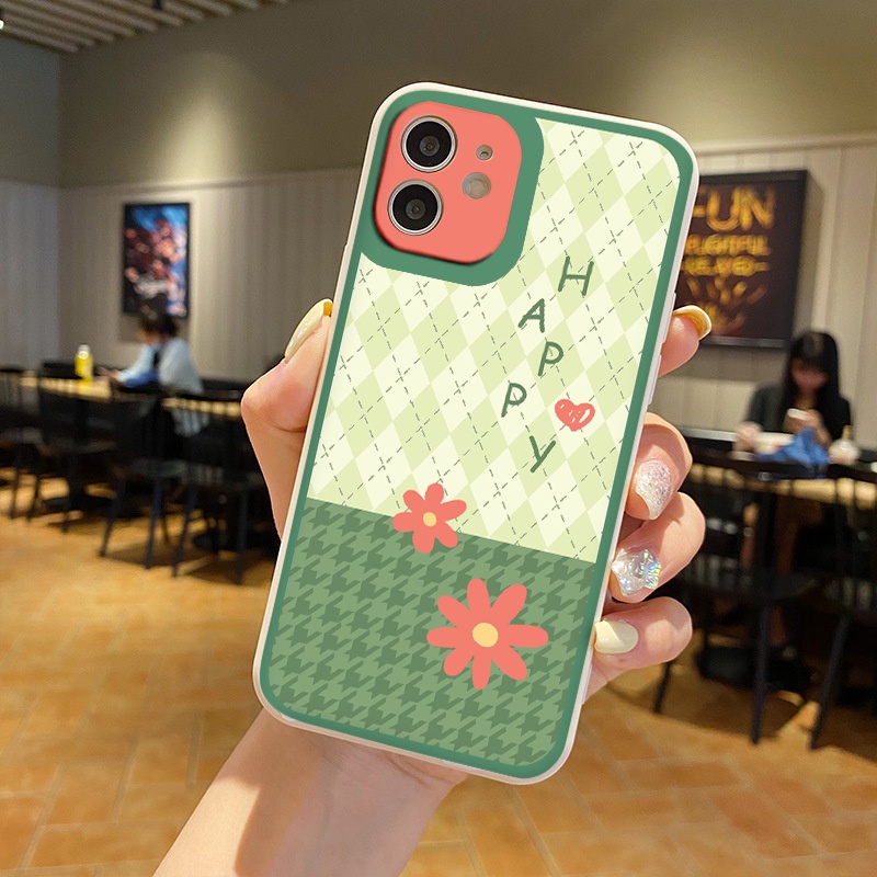 Ốp iphone - Ốp lưng iphone cạnh vuông viền camera Caro xanh lá dành cho ip 6 đến 14promax - g91