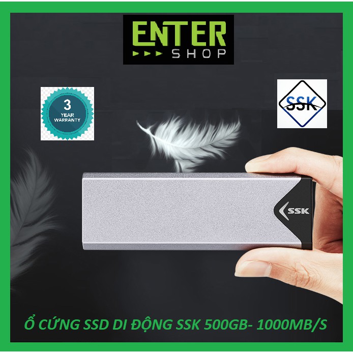 Ổ Cứng SSD Di Động SSK 500Gb - 1.000mb/s Cổng TypeC, Tặng Kèm Túi Đựng Ổ Cứng