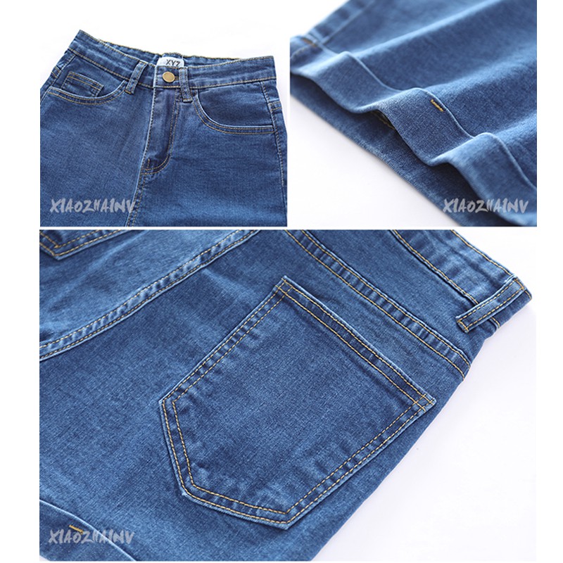 Xiaozhainv Quần short denim lưng cao co dãn kiểu dáng đơn giản hợp thời trang