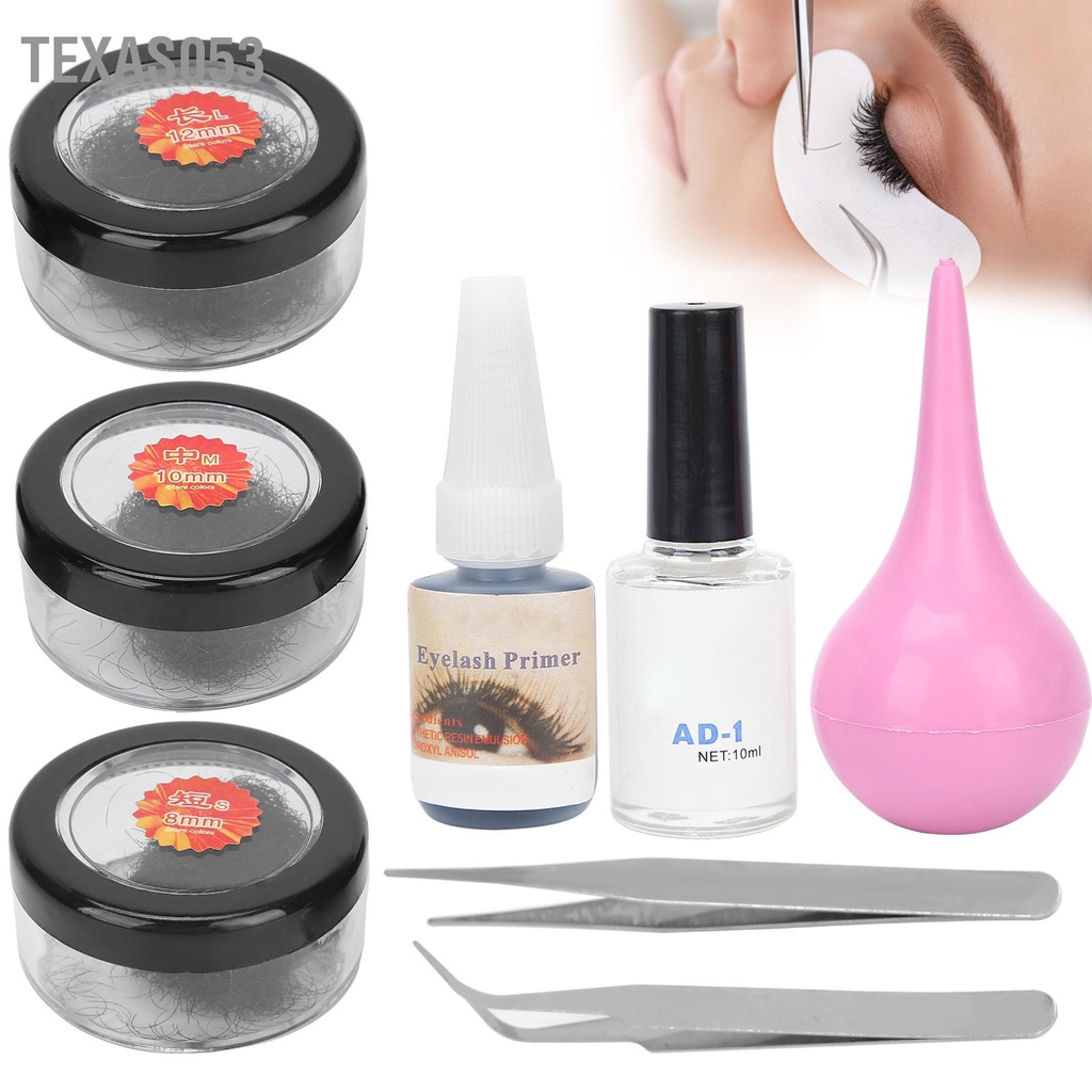 Texas053 Bộ dụng cụ thực hành mở rộng lông mi nối giả di động nhíp tẩy keo dán