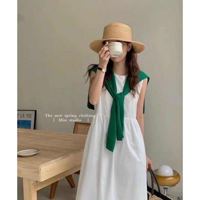 [Hàng sẵn] VÁY SÁT NÁCH KÈM KHĂN THUỶ THỦ HAI MÀU TRẮNG BE
