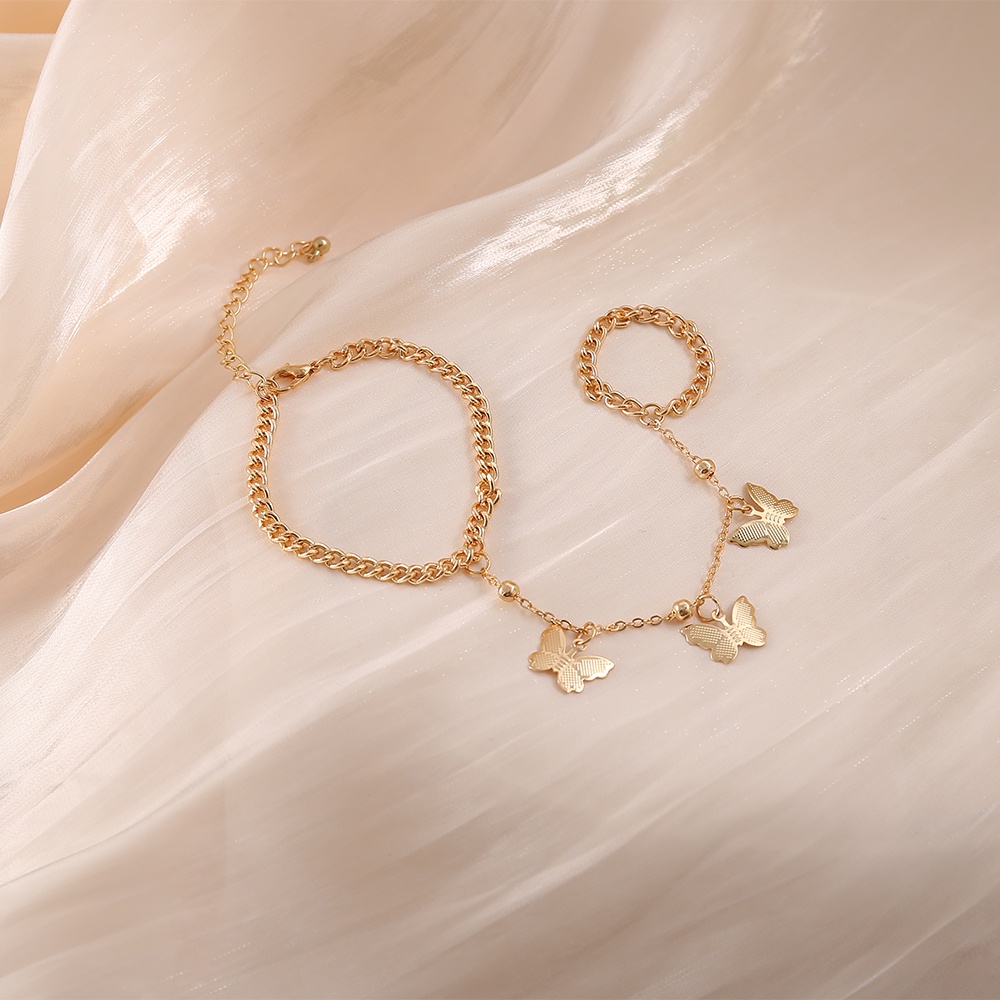 Vòng đeo tay DODDER kết hợp nhẫn đeo ngón tay mặt kiểu bươm bướm phong cách vintage thời trang bằng kim loại