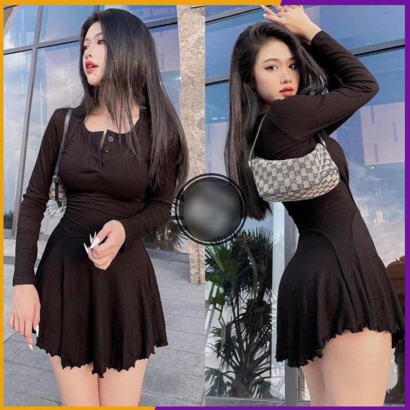 Đầm xoè tay dài siêu hot ( chất len tăm siêu dãn )-Carotshop [Vải Đẹp]