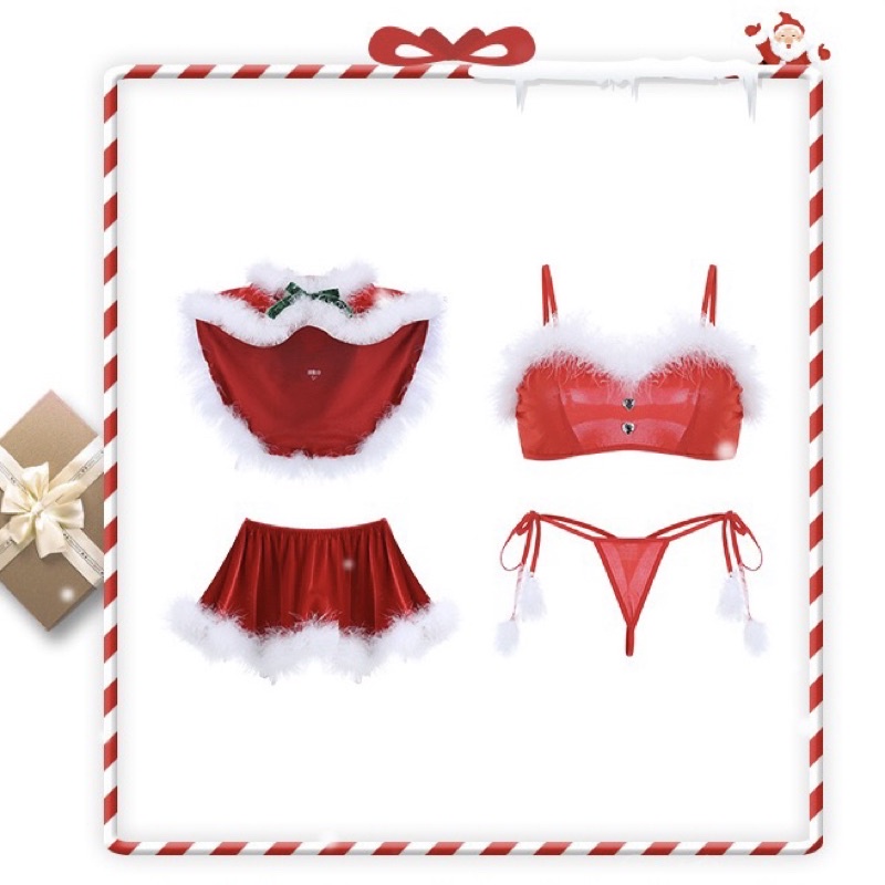 QR19084 Fullset Đồ Giáng Sinh Dễ Thương &lt;ẢNH THẬT&gt; - Choàng Có Mũ Siêu Xinh - Cosplay Noel Sexy