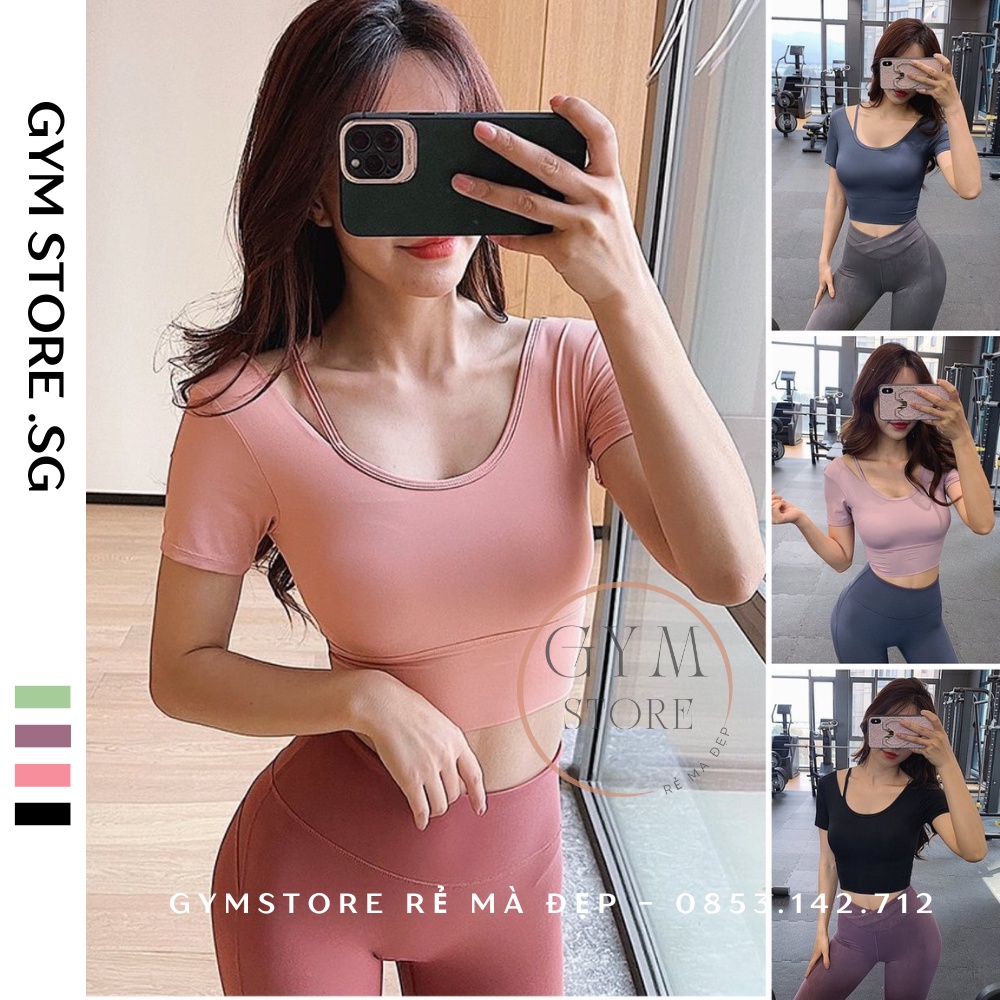Áo Thun Tập Pilate Nữ ❤️𝐇𝐀̀𝐍𝐆 𝐗𝐈̣𝐍❤️Áo Thể Thao Nữ thun poly trơn có mút ngực Đồ tập Rẻ Mà Đẹp 𝐆𝐘𝐌𝐒𝐓𝐎𝐑𝐄 1721