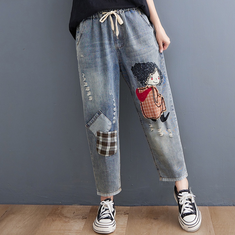 G58 Quần jean baggy big size freesize thoải mái rộng rãi phong cách họa tiết bé gái