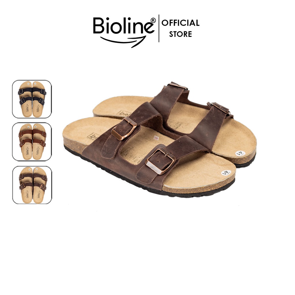 DA BÒ THẬT Dép Đế Trấu Da Bò, Dép birken quai ngang Sandal Birken dép trấu unisex chính hãng Bioline mã D01