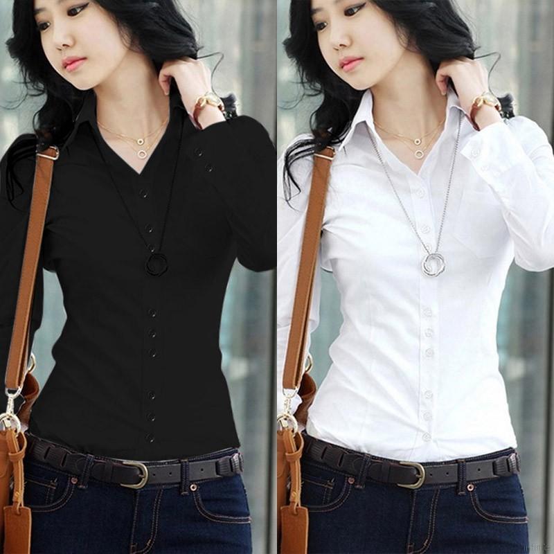 Áo Sơ Mi Chiffon Tay Dài Cổ Chữ V Phong Cách Hàn Quốc Thanh Lịch Dành Cho Nữ