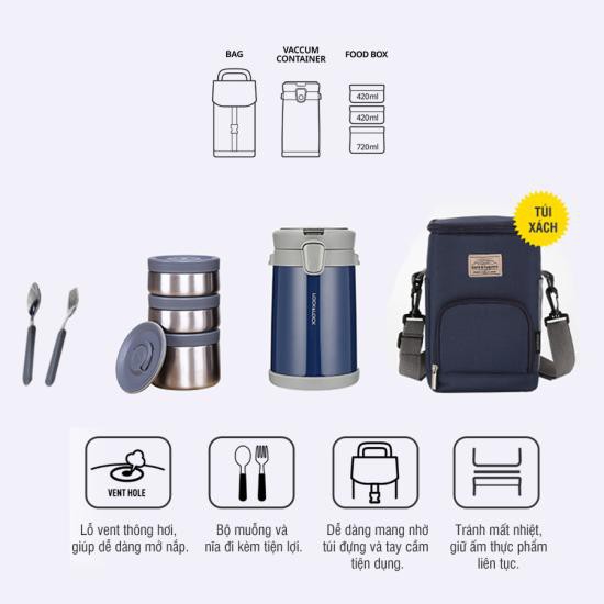 Bộ Hộp Cơm Giữ Nhiệt Lock&Lock Easy Carry LHC8039 (2000ml)