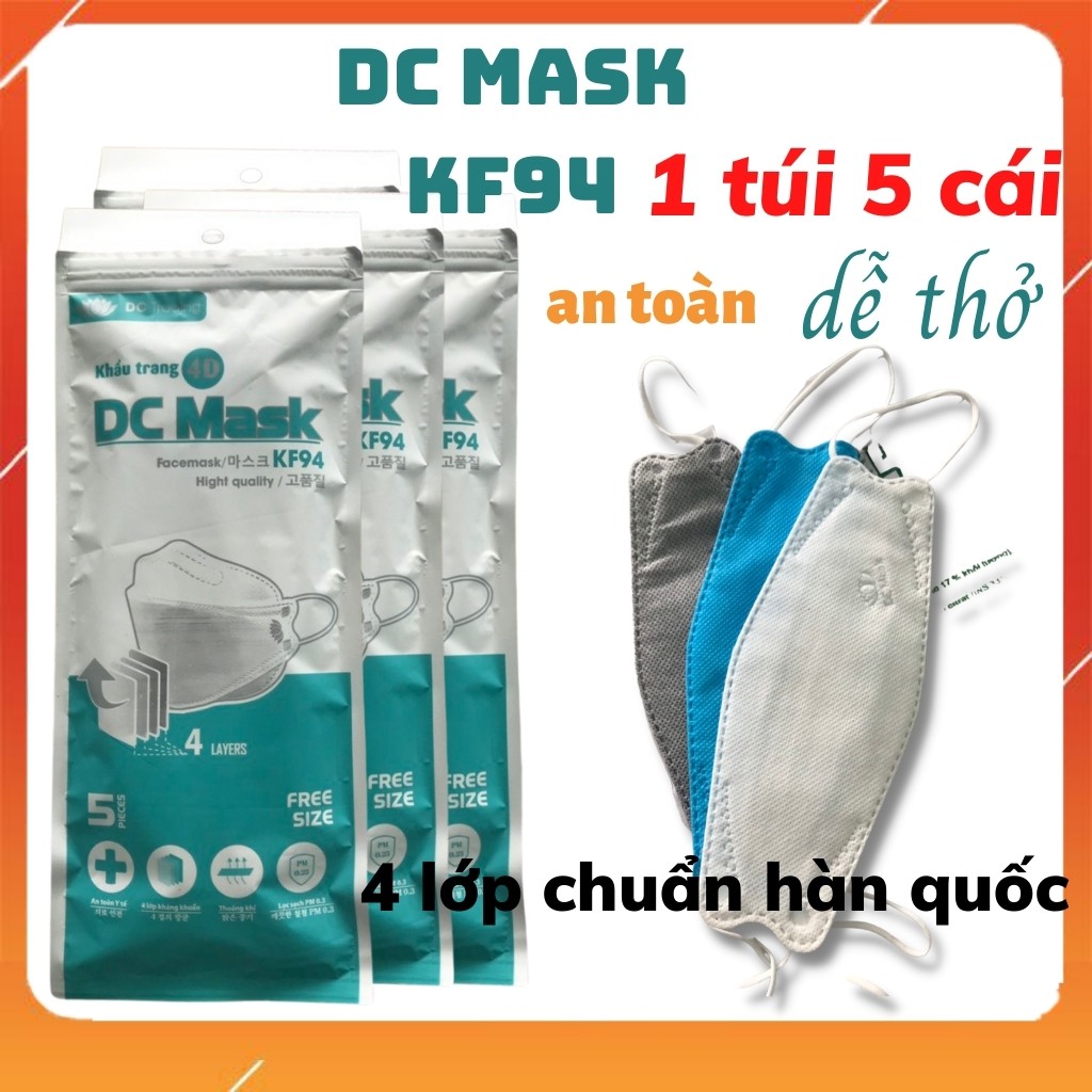 Khẩu Trang y tế 4D Mask KF94 Tiêu Chuẩn Hàn Quốc, gói 5 cái 4 lớp, kháng khuẩn không xù lông thời trang, hàng loại 1 | BigBuy360 - bigbuy360.vn