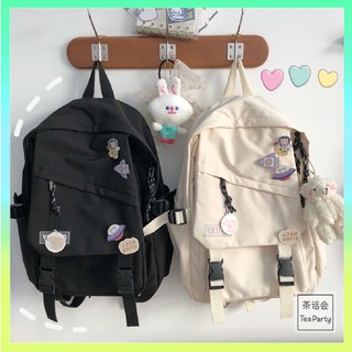 (SẴN MÀU TRẮNG)BALO ULZZANG NHIỀU NGĂN KHÓA CHÉO KÈM HUY HIỆU SIÊU XINH - ORDER 10 NGÀY