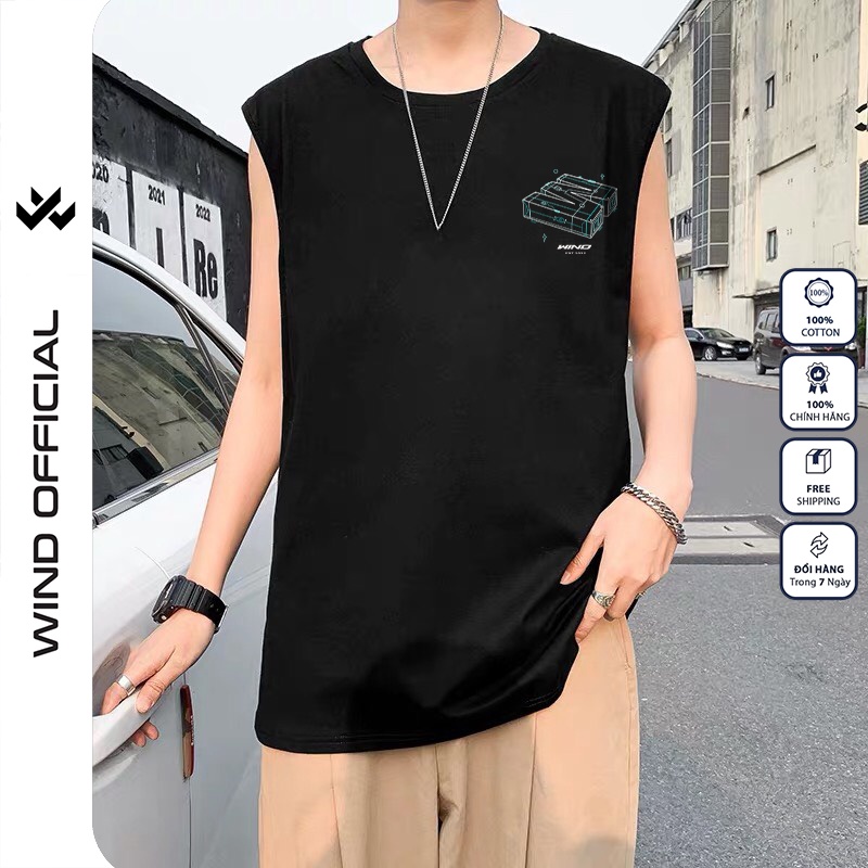 Áo ba lỗ 100% cotton unisex WIND form rộng sát nách 3D tanktop thời trang nam nữ oversize