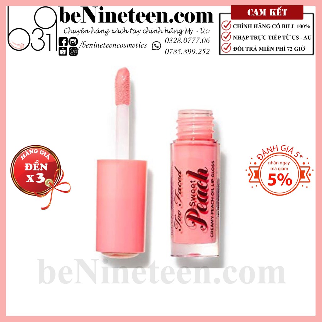 [SALE 50%] Son Bóng Dưỡng Môi Too Faced Sweet Peach Creamy Peach Oil Lip Gloss - Pure Peach [SeeMe Beauty]