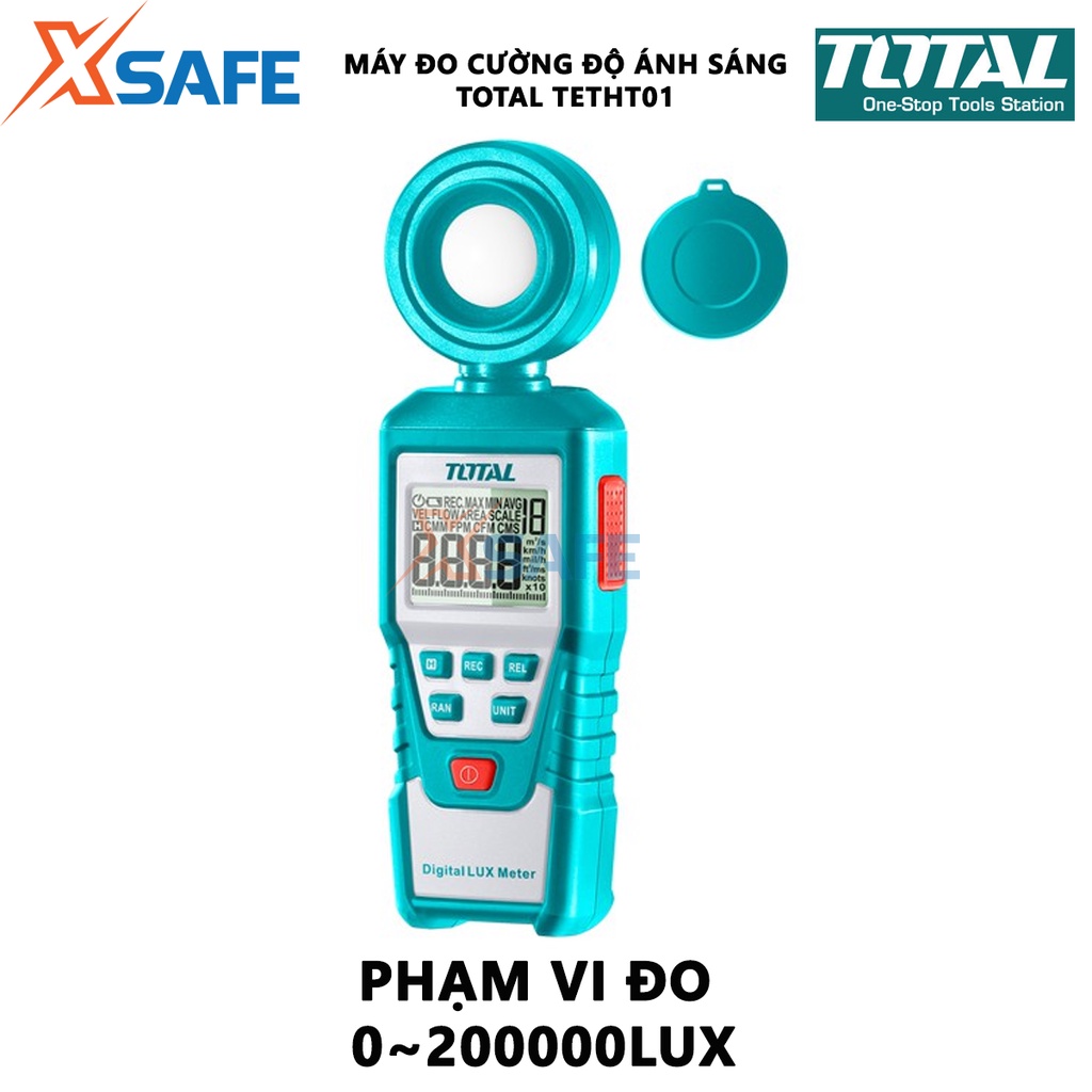 Máy đo cường độ ánh sáng kỹ thuật số TOTAL TETLU01 Thiết bị đo ánh sáng phạm vi quang phổ 320～730nm, dùng pin AA - XSAFE