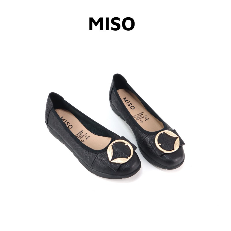 Giày búp bê nữ mũi tròn basic da thật êm mềm phối khoá độc đáo đi làm đi chơi MISO M020