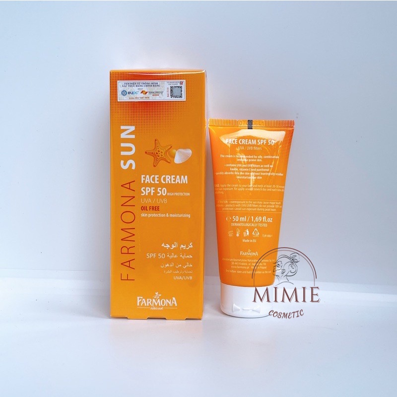 [ CHÍNH HÃNG] Kem Chống Nắng Farmona Sun SPF 50 Chống Nắng Cho Da Nhạy Cảm, Không Gây Kích Ứng, Nâng Tông Da 50ml