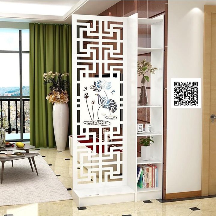 Vách ngăn liền kệ hình dích dắc và hoa sen sang trọng GTS337