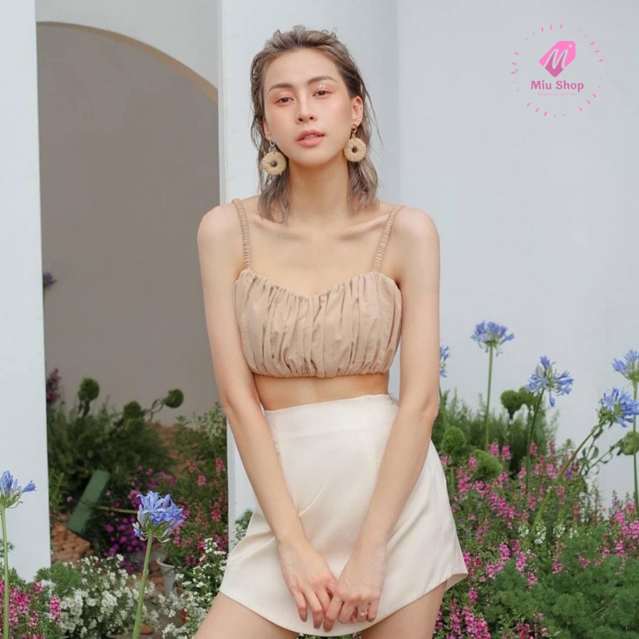 Áo Cúp Ngực Xếp Ly Dây Vai Nhún Sành Điệu (TRẮNG+NUDE)