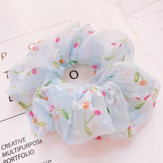 Dây buộc tóc scrunchies vải in hình quả anh đào 🍒
