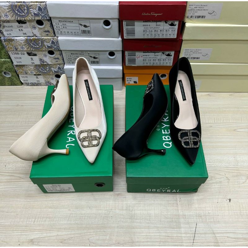 Giày cao gót nữ gót nhọn tag đá BB da nhung mềm êm 10p và 6p