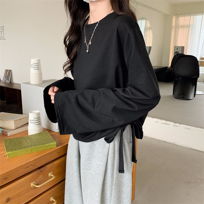 SUXI Áo Thun Tay Dài Cổ Tròn Màu Sắc Đơn Giản Cho Nữ