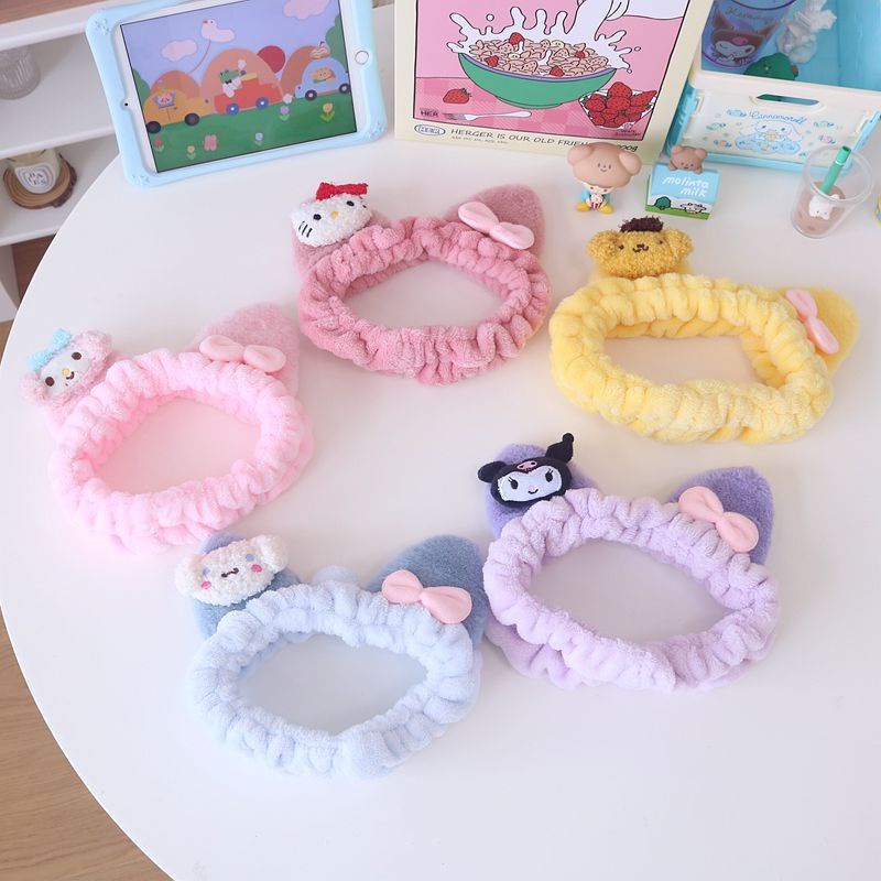 (hàng sẵn) headband Băng đô rửa mặt tai mèo Kuromi Cinnamoroll Melody Pompompurin hellokitty dễ thương