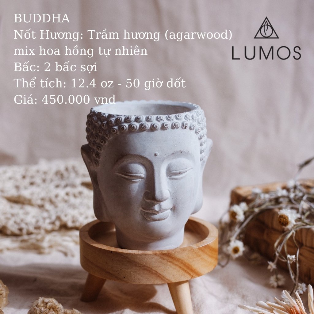 Nến Thơm Cao Cấp Lumos  Buddha (Trầm hương, hoa hồng) – NT32 - Nến trang trí - Đạt tiêu chuẩn Quốc Tế - Ngọc Ngà Shop