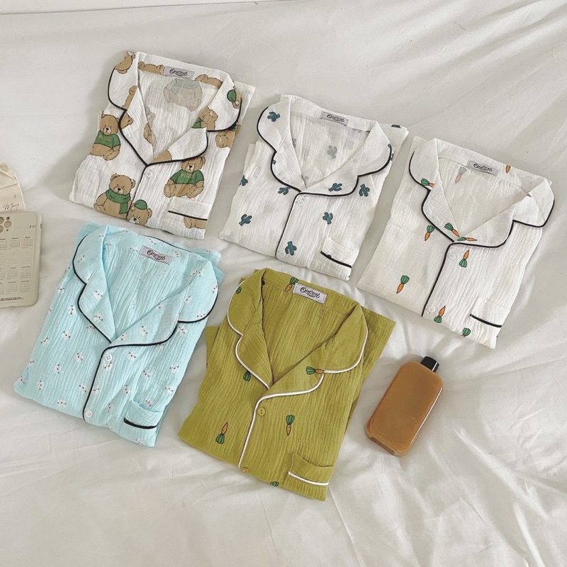 Set Bộ Ngủ Vải Đũi Xô Mềm Mát Thấm Hút Phong Cách Hàn Quốc _theday | BigBuy360 - bigbuy360.vn