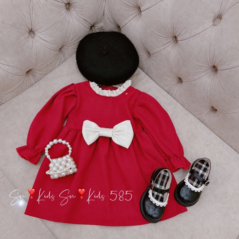Váy nhung lì phối nơ trắng sn kids