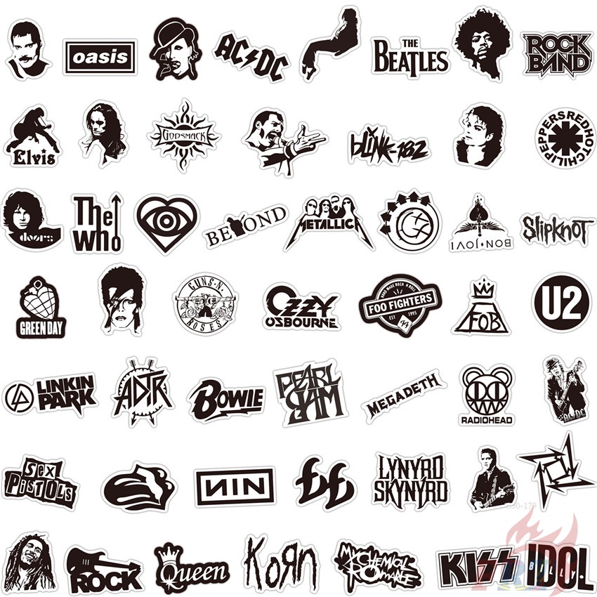 50Pcs/Set ❉ Punk HipHop Rock Band . Classical Black & White Color Series 01 Band Logo Stickers ❉ Waterproof DIY Fashion Decals Doodle Stickers